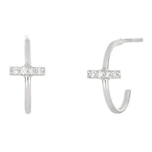 Bony Levy 18K White Gold Pave Diamond 0.06 ctw Bar Huggie Earrings